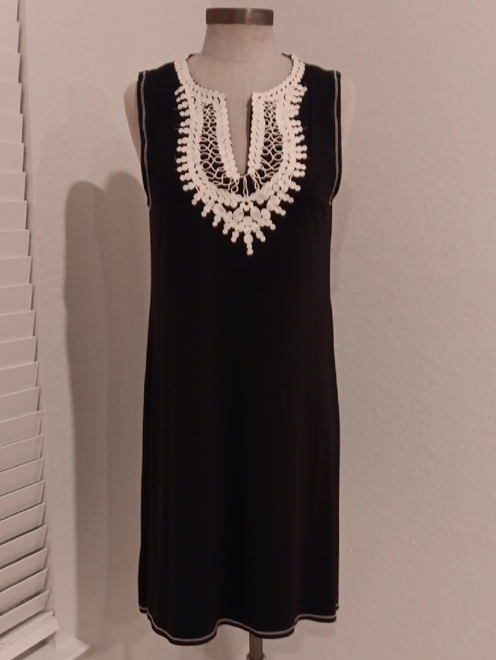 Max Studio Black Dress with White Crochet Trim